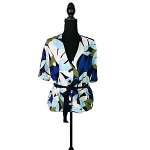 FRNCH Abstract Print Tie‎ Waist Blouse • Size M • Modern Chic